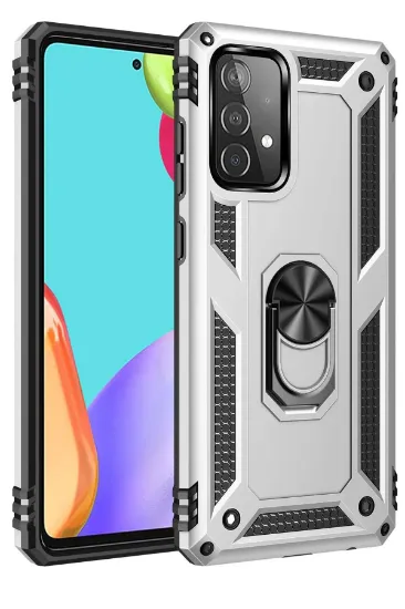 Newface Samsung Galaxy A52 Kılıf Sofya Yüzüklü Silikon Kapak - Gümüş resmi