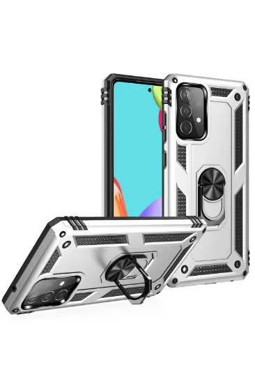 Newface Samsung Galaxy A52 Kılıf Sofya Yüzüklü Silikon Kapak - Gümüş resmi