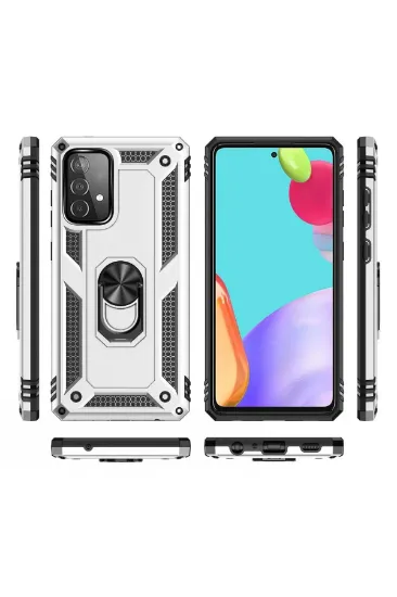 Newface Samsung Galaxy A52 Kılıf Sofya Yüzüklü Silikon Kapak - Gümüş resmi
