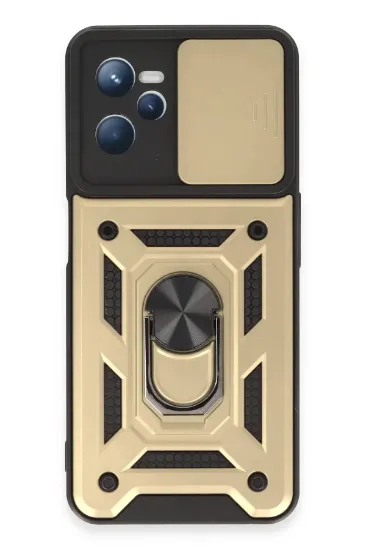 Newface Realme C35 Kılıf Pars Lens Yüzüklü Silikon - Gold resmi