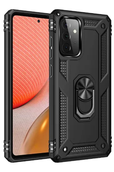 Newface Samsung Galaxy A72 Kılıf Sofya Yüzüklü Silikon Kapak - Siyah resmi