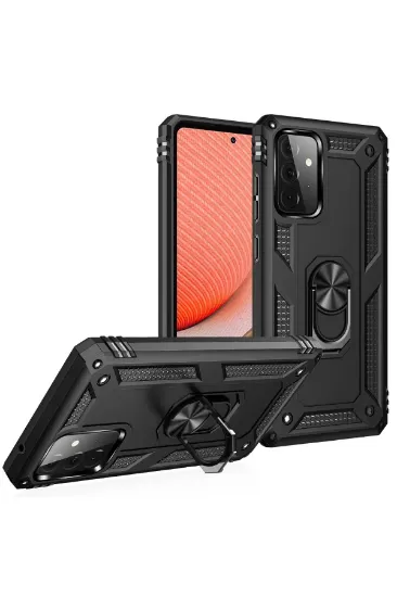 Newface Samsung Galaxy A72 Kılıf Sofya Yüzüklü Silikon Kapak - Siyah resmi