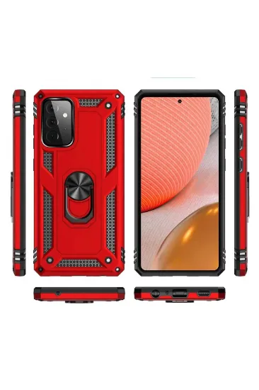 Newface Samsung Galaxy A72 Kılıf Sofya Yüzüklü Silikon Kapak - Kırmızı resmi