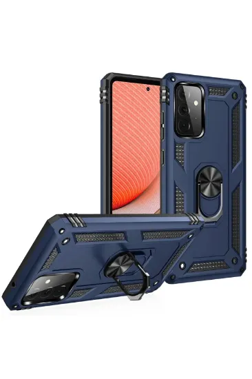 Newface Samsung Galaxy A72 Kılıf Sofya Yüzüklü Silikon Kapak - Lacivert resmi