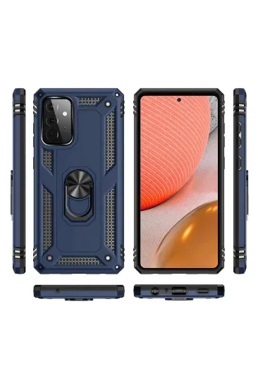 Newface Samsung Galaxy A72 Kılıf Sofya Yüzüklü Silikon Kapak - Lacivert resmi