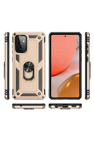 Newface Samsung Galaxy A72 Kılıf Sofya Yüzüklü Silikon Kapak - Gold resmi