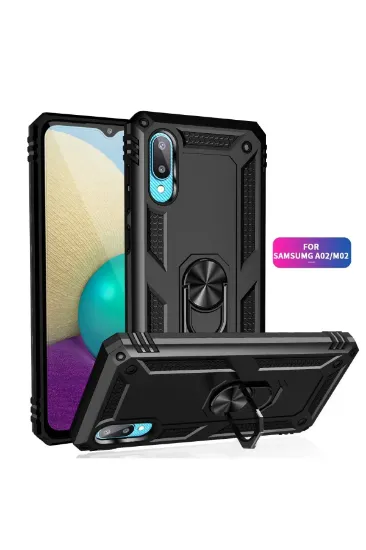 Newface Samsung Galaxy A02 Kılıf Sofya Yüzüklü Silikon Kapak - Siyah resmi