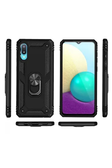 Newface Samsung Galaxy A02 Kılıf Sofya Yüzüklü Silikon Kapak - Siyah resmi