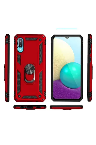 Newface Samsung Galaxy A02 Kılıf Sofya Yüzüklü Silikon Kapak - Kırmızı resmi
