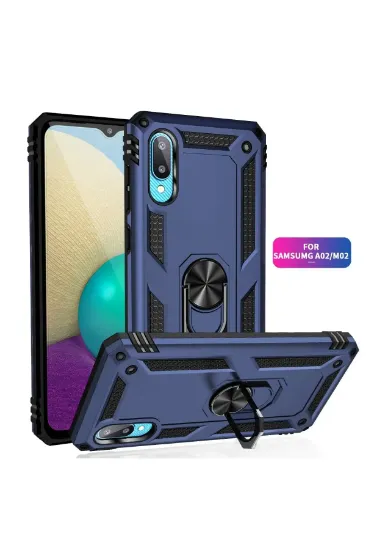 Newface Samsung Galaxy A02 Kılıf Sofya Yüzüklü Silikon Kapak - Lacivert resmi