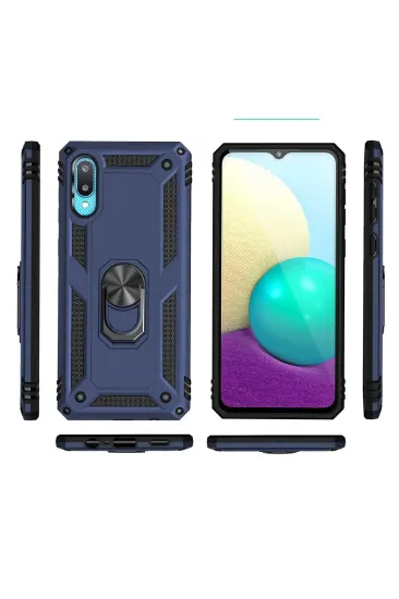 Newface Samsung Galaxy A02 Kılıf Sofya Yüzüklü Silikon Kapak - Lacivert resmi