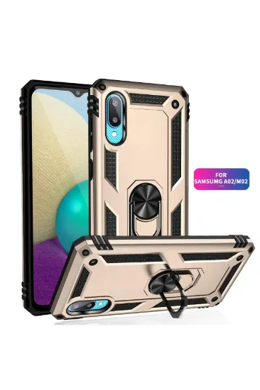 Newface Samsung Galaxy A02 Kılıf Sofya Yüzüklü Silikon Kapak - Gold resmi