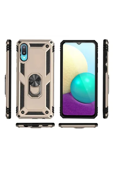Newface Samsung Galaxy A02 Kılıf Sofya Yüzüklü Silikon Kapak - Gold resmi