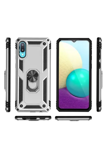 Newface Samsung Galaxy A02 Kılıf Sofya Yüzüklü Silikon Kapak - Gümüş resmi