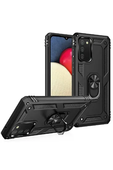 Newface Samsung Galaxy A02S Kılıf Sofya Yüzüklü Silikon Kapak - Siyah resmi