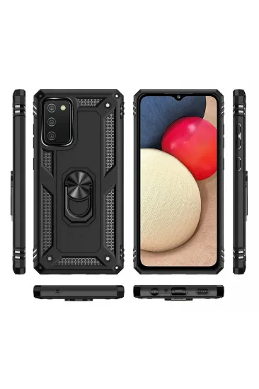 Newface Samsung Galaxy A02S Kılıf Sofya Yüzüklü Silikon Kapak - Siyah resmi