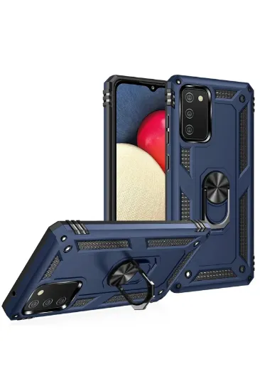 Newface Samsung Galaxy A02S Kılıf Sofya Yüzüklü Silikon Kapak - Lacivert resmi