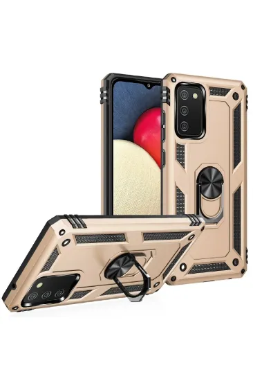 Newface Samsung Galaxy A02S Kılıf Sofya Yüzüklü Silikon Kapak - Gold resmi