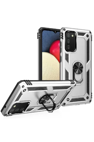 Newface Samsung Galaxy A02S Kılıf Sofya Yüzüklü Silikon Kapak - Gümüş resmi