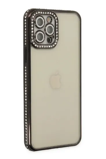 Newface iPhone 12 Pro Kılıf Joke Taşlı Silikon - Siyah resmi