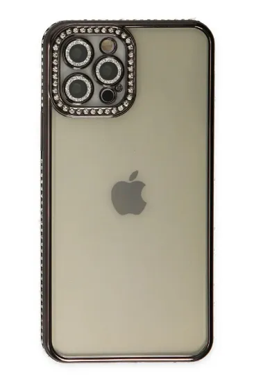 Newface iPhone 12 Pro Kılıf Joke Taşlı Silikon - Siyah resmi