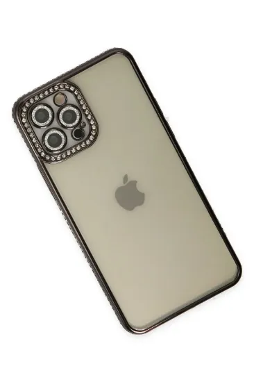 Newface iPhone 12 Pro Kılıf Joke Taşlı Silikon - Siyah resmi