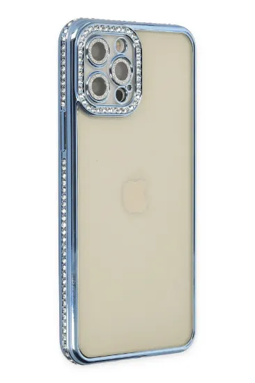 Newface iPhone 12 Pro Kılıf Joke Taşlı Silikon - Mavi resmi