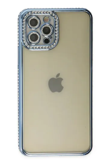 Newface iPhone 12 Pro Kılıf Joke Taşlı Silikon - Mavi resmi