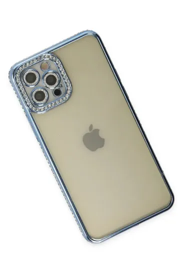 Newface iPhone 12 Pro Kılıf Joke Taşlı Silikon - Mavi resmi