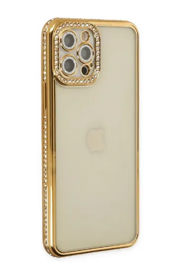 Newface iPhone 12 Pro Kılıf Joke Taşlı Silikon - Gold resmi
