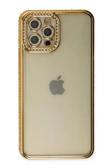 Newface iPhone 12 Pro Kılıf Joke Taşlı Silikon - Gold resmi