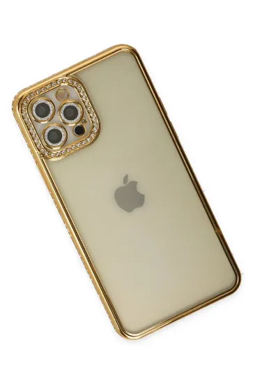 Newface iPhone 12 Pro Kılıf Joke Taşlı Silikon - Gold resmi