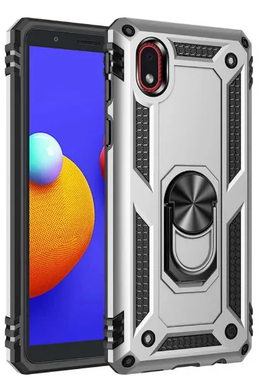 Newface Samsung Galaxy A01 Core Kılıf Sofya Yüzüklü Silikon Kapak - Gümüş resmi