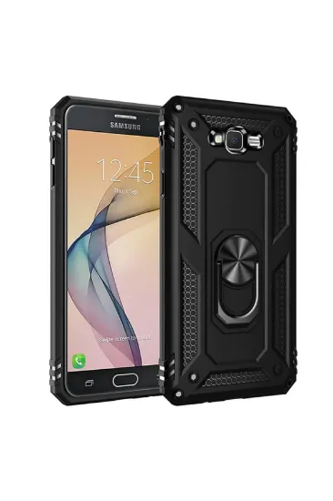 Newface Samsung Galaxy J7 Kılıf Sofya Yüzüklü Silikon Kapak - Siyah resmi