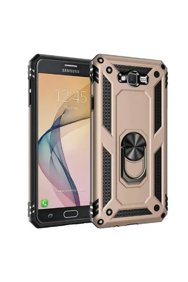Newface Samsung Galaxy J7 Kılıf Sofya Yüzüklü Silikon Kapak - Gold resmi
