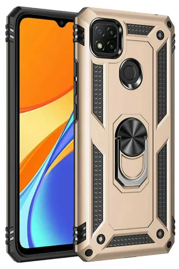 Newface Xiaomi Redmi 9C Kılıf Sofya Yüzüklü Silikon Kapak - Gold resmi
