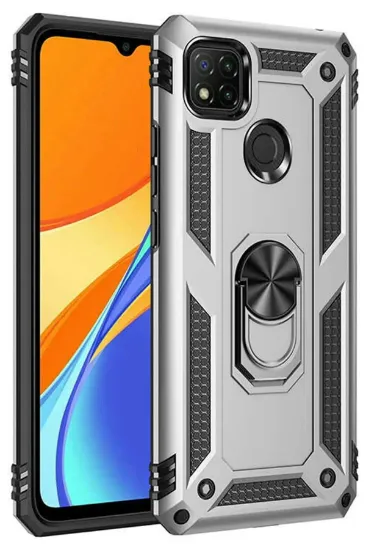Newface Xiaomi Redmi 9C Kılıf Sofya Yüzüklü Silikon Kapak - Gümüş resmi