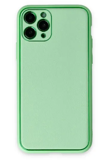 Newface iPhone 11 Pro Kılıf Coco Deri Silikon Kapak - Açık Yeşil resmi