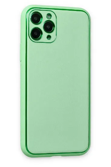 Newface iPhone 11 Pro Kılıf Coco Deri Silikon Kapak - Açık Yeşil resmi