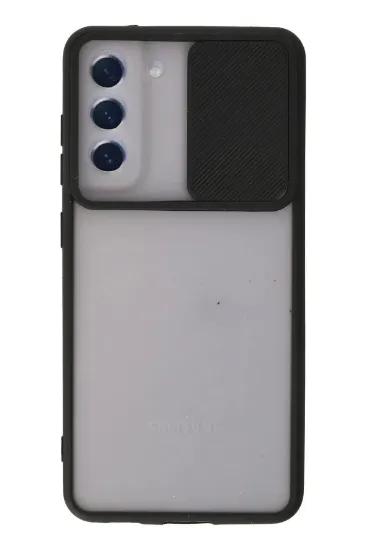 Newface Samsung Galaxy S21 FE Kılıf Palm Buzlu Kamera Sürgülü Silikon - Siyah resmi