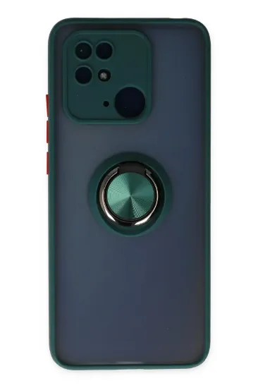 Newface Xiaomi Redmi 10C Kılıf Montreal Yüzüklü Silikon Kapak - Yeşil resmi