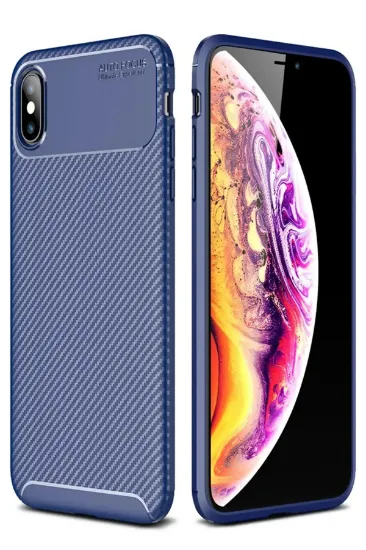 Newface iPhone XS Max Kılıf Auto Focus Karbon Kapak - Lacivert resmi