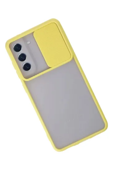 Newface Samsung Galaxy S21 FE Kılıf Palm Buzlu Kamera Sürgülü Silikon - Sarı resmi