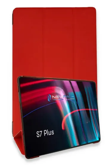 Newface Samsung Galaxy T970 Tab S7 Plus 12.4 Kılıf Tablet Smart Kılıf - Kırmızı resmi