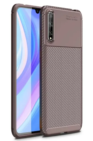 Newface Huawei P Smart S Kılıf Auto Focus Karbon Kapak - Kahverengi resmi