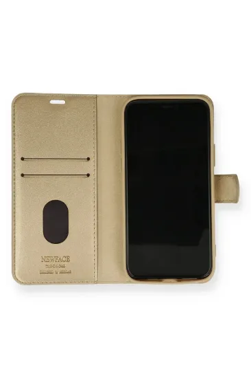Newface iPhone 12 Kılıf Trend S Plus Kapaklı Kılıf - Gold resmi