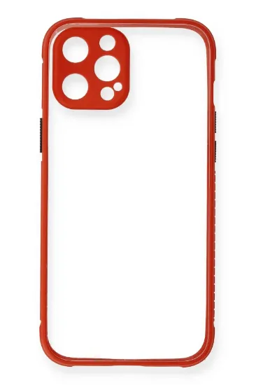 Newface iPhone 12 Kılıf Miami Şeffaf Silikon - Kırmızı resmi