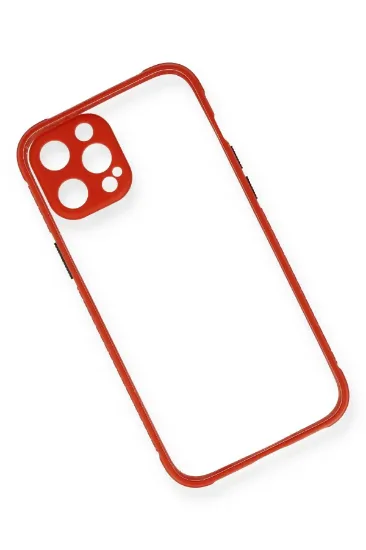 Newface iPhone 12 Kılıf Miami Şeffaf Silikon - Kırmızı resmi