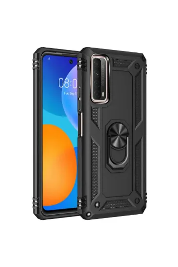 Newface Huawei P Smart 2021 Kılıf Sofya Yüzüklü Silikon Kapak - Siyah resmi