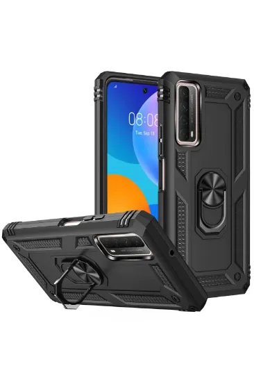 Newface Huawei P Smart 2021 Kılıf Sofya Yüzüklü Silikon Kapak - Siyah resmi